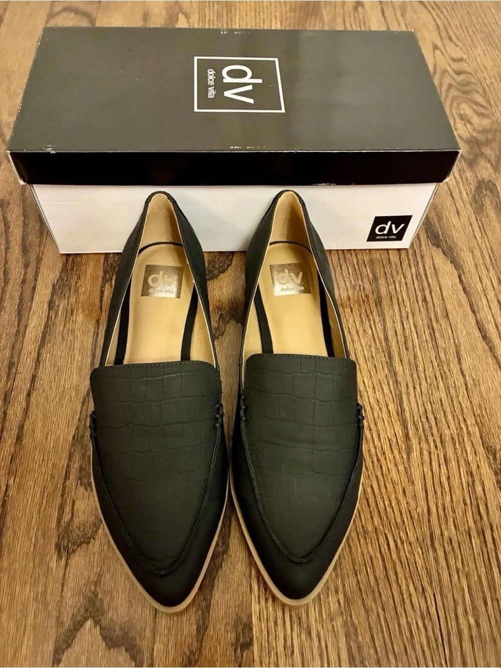 Dolce Vita Black Faux-Croc Pointed Loafers New In Box Size 9
